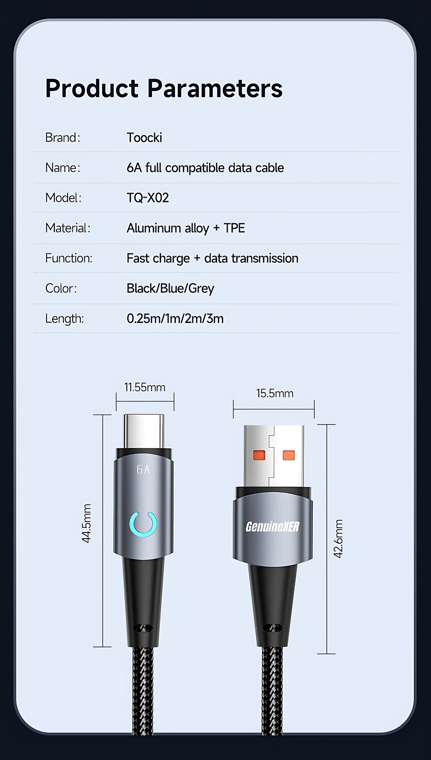 GenuineXER USB-A to Type-C Cable | 60W Fast Charging & 480Mbps Data Sync | Cotton Braided USB-C Cable with LED Light Indicator | Aluminium Alloy Shell, Durable & Safe Charging | 1 Meter