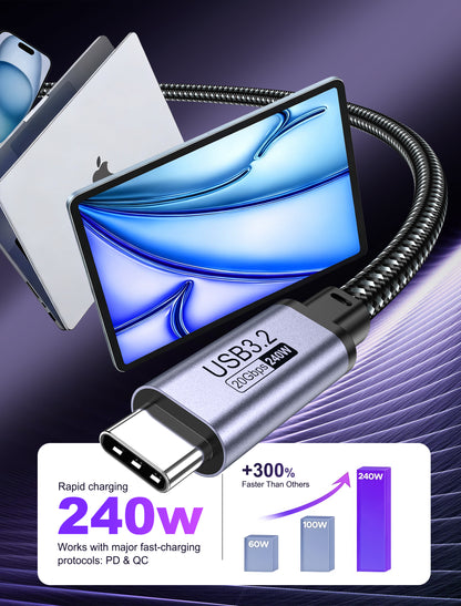 GenuineXER USB-C to USB-C Cable 240W 5A Fast Charging, 20Gbps USB 3.2 Gen2 Data, 4K@60Hz Video, Compatible with iPhone 17/16/15 Pro Max, MacBook, iPad, Samsung S25/24/23 Ultra 1.2 Meter