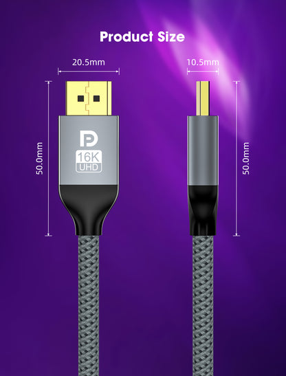 GenuineXER 16K DisplayPort Cable 2.1 80Gbps DP to DP – Supports 16K@60Hz, 8K@120Hz, 4K@240Hz, HDR, G-Sync, FreeSync, Nylon Braided, Gold-Plated for Laptop PC, HDTV, Projectors, Gaming Monitor | 2 Meter