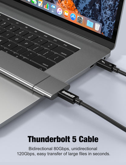 GenuineXER Thunderbolt 5 Cable | 80Gbps Data Transfer, 16K@30Hz, Dual 8K@60Hz, 4K@120Hz Display | 240W PD Fast Charging | Intel Certified E-Marker | USB4, Thunderbolt 5/4 Compatible for MacBook & Windows | 1 Meter