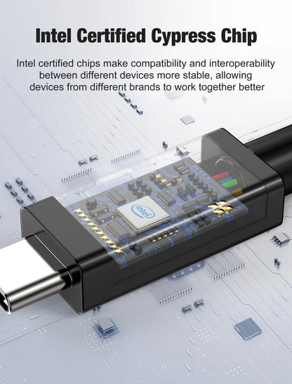 GenuineXER Thunderbolt 5 Cable | 80Gbps Data Transfer, 16K@30Hz, Dual 8K@60Hz, 4K@120Hz Display | 240W PD Fast Charging | Intel Certified E-Marker | USB4, Thunderbolt 5/4 Compatible for MacBook & Windows | 1 Meter