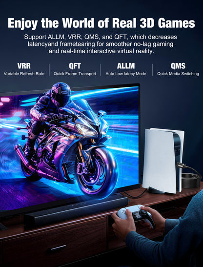 GenuineXER AOC 8K HDMI 2.1 Cable Active Optical, 48Gbps 8K@60Hz 4K@120Hz VRR ALLM eARC Dolby Atmos Gaming TV Projector Ultra High Speed | 10 Meter