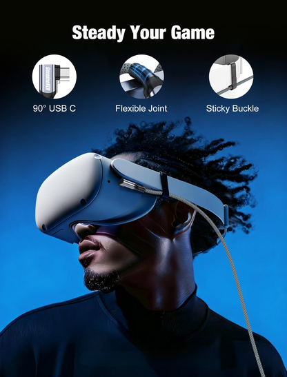 GenuineXER VR Link Cable 5 Meter USB 3.2, 5Gbps High-Speed Data, Gaming Charge & Play 3A Fast Charging, 90° Type-C Braided Cable Compatible with Meta Quest 3/Quest 2/Quest Pro, Pico 4, PC, Laptop & Mobile | 5M 16Ft