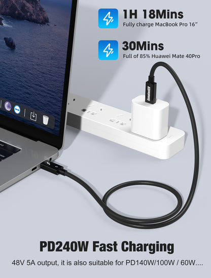 GenuineXER Thunderbolt 5 Cable | 80Gbps Data Transfer, 16K@30Hz, Dual 8K@60Hz, 4K@120Hz Display | 240W PD Fast Charging | Intel Certified E-Marker | USB4, Thunderbolt 5/4 Compatible for MacBook & Windows | 1 Meter