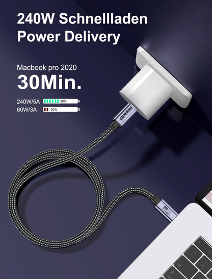 GenuineXER USB-C to USB-C Cable 240W 5A Fast Charging, 20Gbps USB 3.2 Gen2 Data, 4K@60Hz Video, Compatible with iPhone 17/16/15 Pro Max, MacBook, iPad, Samsung S25/24/23 Ultra 1.2 Meter