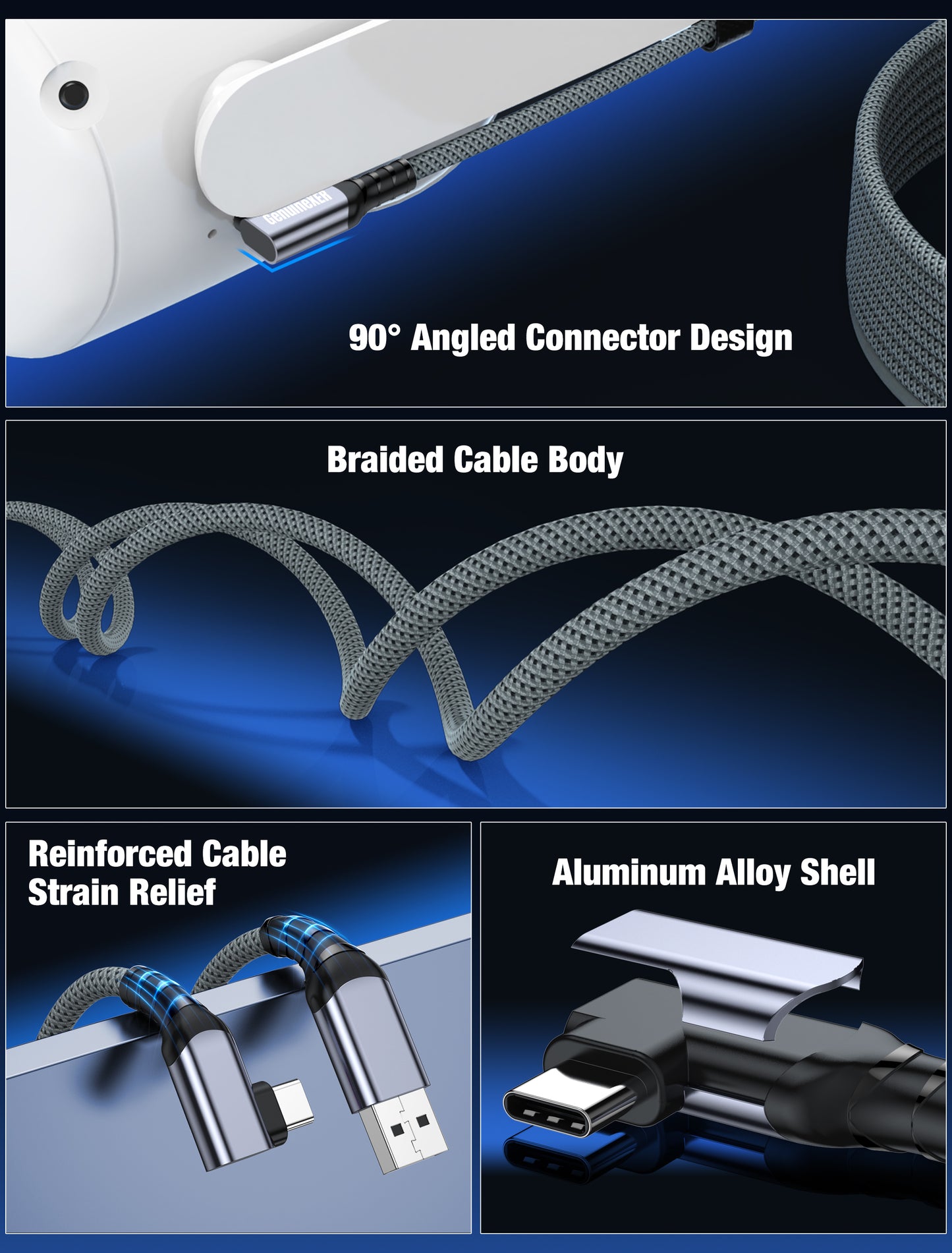 GenuineXER VR Link Cable 5 Meter USB 3.2, 5Gbps High-Speed Data, Gaming Charge & Play 3A Fast Charging, 90° Type-C Braided Cable Compatible with Meta Quest 3/Quest 2/Quest Pro, Pico 4, PC, Laptop & Mobile | 5M 16Ft