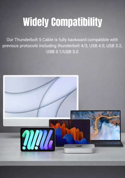 GenuineXER Thunderbolt 5 Cable | 80Gbps Data Transfer, 16K@30Hz, Dual 8K@60Hz, 4K@120Hz Display | 240W PD Fast Charging | Intel Certified E-Marker | USB4, Thunderbolt 5/4 Compatible for MacBook & Windows | 1 Meter