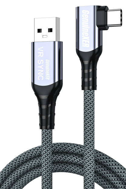 GenuineXER VR Link Cable 5 Meter USB 3.2, 5Gbps High-Speed Data, Gaming Charge & Play 3A Fast Charging, 90° Type-C Braided Cable Compatible with Meta Quest 3/Quest 2/Quest Pro, Pico 4, PC, Laptop & Mobile | 5M 16Ft