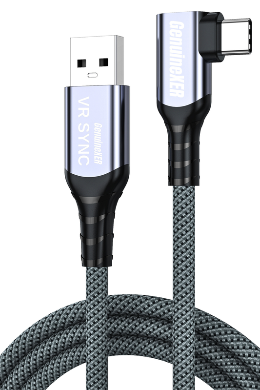 GenuineXER VR Link Cable 5 Meter USB 3.2, 5Gbps High-Speed Data, Gaming Charge & Play 3A Fast Charging, 90° Type-C Braided Cable Compatible with Meta Quest 3/Quest 2/Quest Pro, Pico 4, PC, Laptop & Mobile | 5M 16Ft