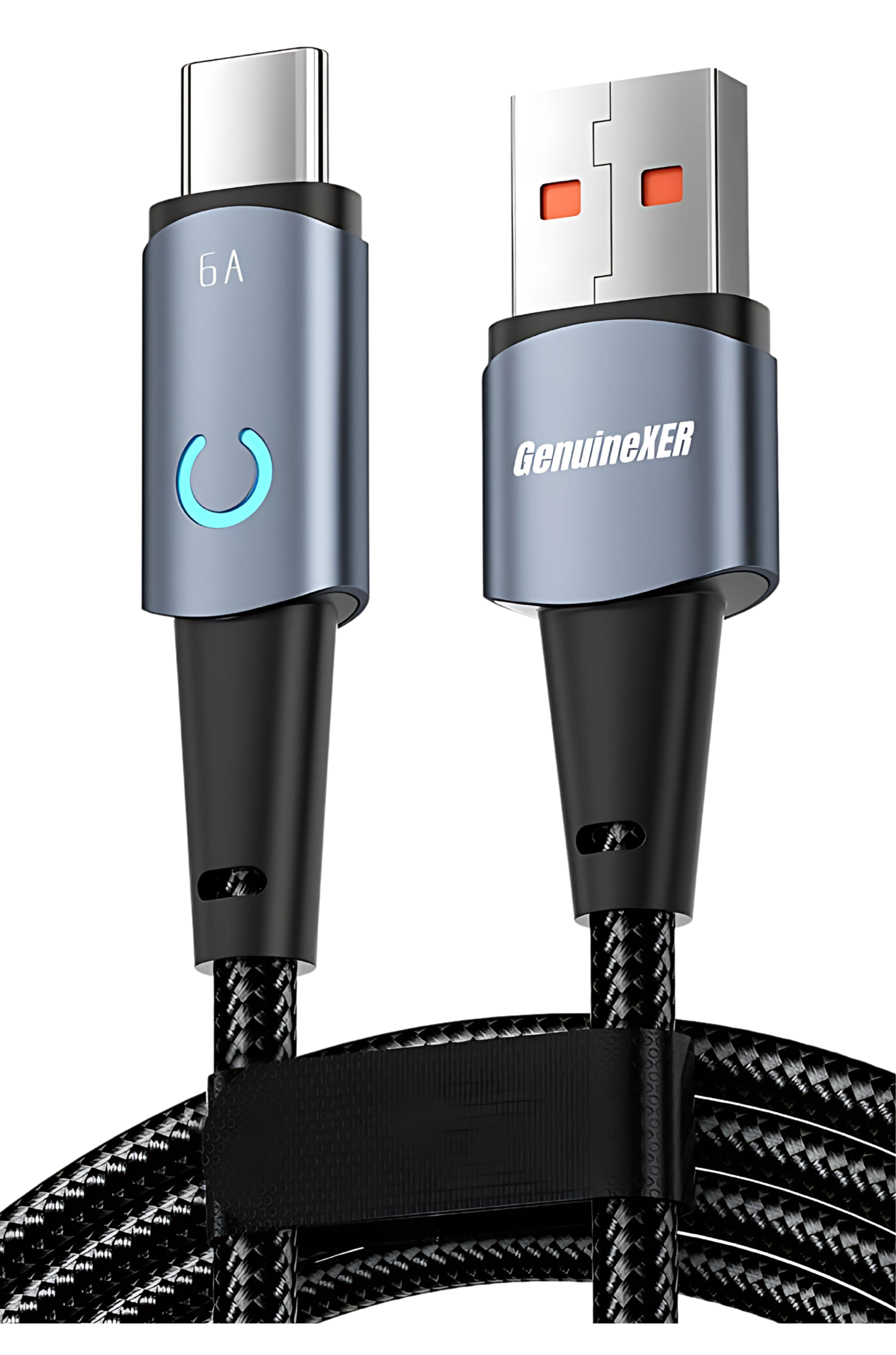 GenuineXER USB-A to Type-C Cable | 60W Fast Charging & 480Mbps Data Sync | Cotton Braided USB-C Cable with LED Light Indicator | Aluminium Alloy Shell, Durable & Safe Charging | 1 Meter
