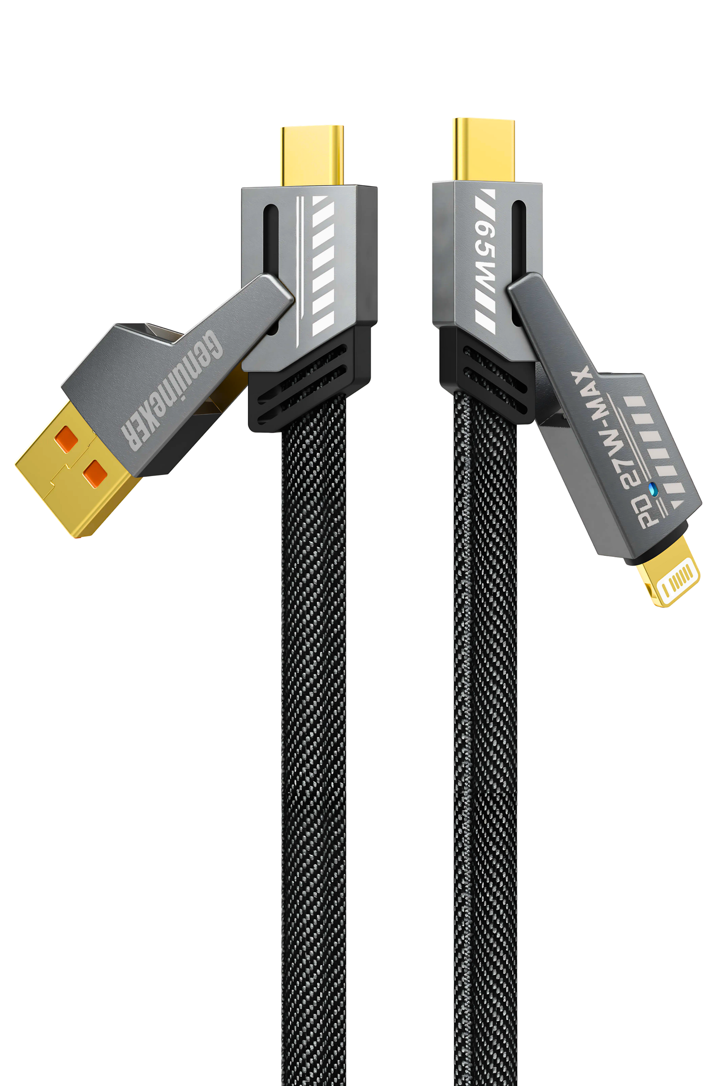 4-in-1 Fast Charging Cable | Up to 65W & 27W PD, 6A Power, 480Mbps Data Sync | Metal Shell, Braided Cable, 205 NSC Gold Connectors | USB-C to C, USB-C to USB-A, USB-C to Lightning, USB-A to Lightning | 1.2 Meter