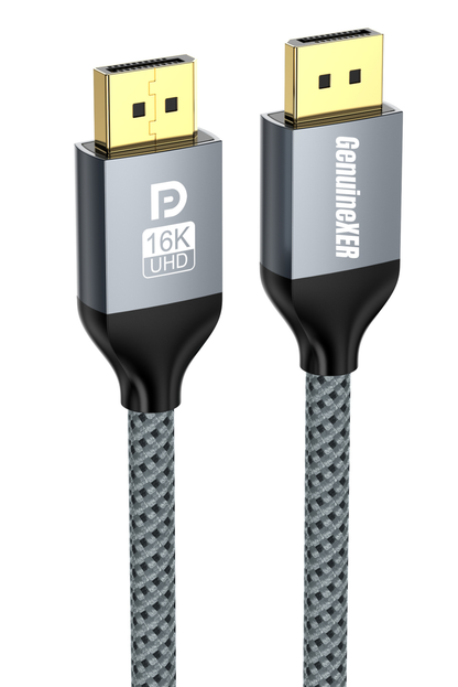 GenuineXER 16K DisplayPort Cable 2.1 80Gbps DP to DP – Supports 16K@60Hz, 8K@120Hz, 4K@240Hz, HDR, G-Sync, FreeSync, Nylon Braided, Gold-Plated for Laptop PC, HDTV, Projectors, Gaming Monitor | 2 Meter