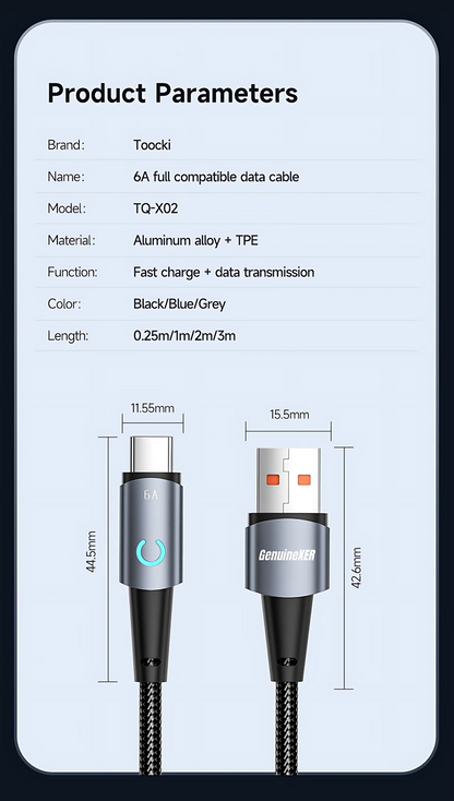 GenuineXER USB-A to Type-C Cable | 60W Fast Charging & 480Mbps Data Sync | Cotton Braided USB-C Cable with LED Light Indicator | Aluminium Alloy Shell, Durable & Safe Charging | 1 Meter