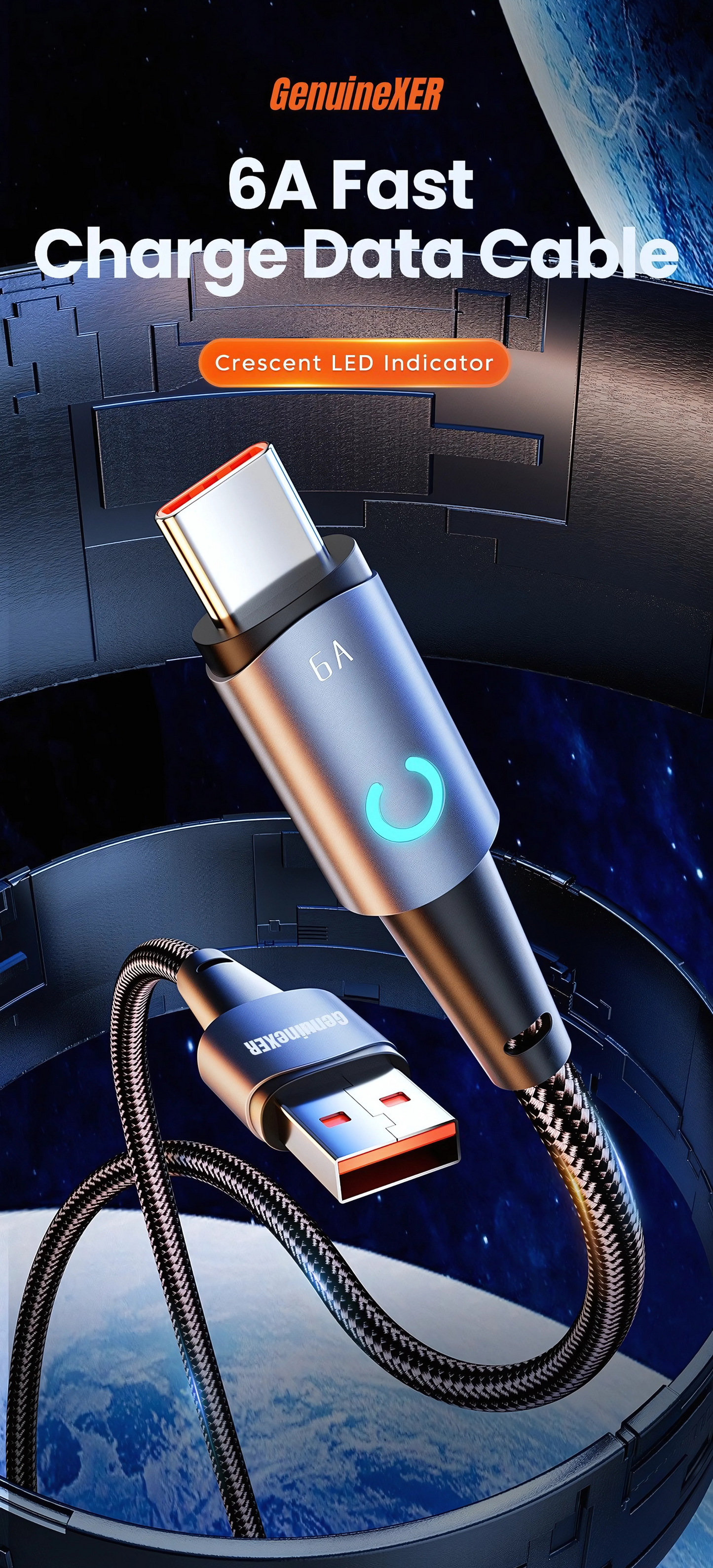 GenuineXER USB-A to Type-C Cable | 60W Fast Charging & 480Mbps Data Sync | Cotton Braided USB-C Cable with LED Light Indicator | Aluminium Alloy Shell, Durable & Safe Charging | 1 Meter