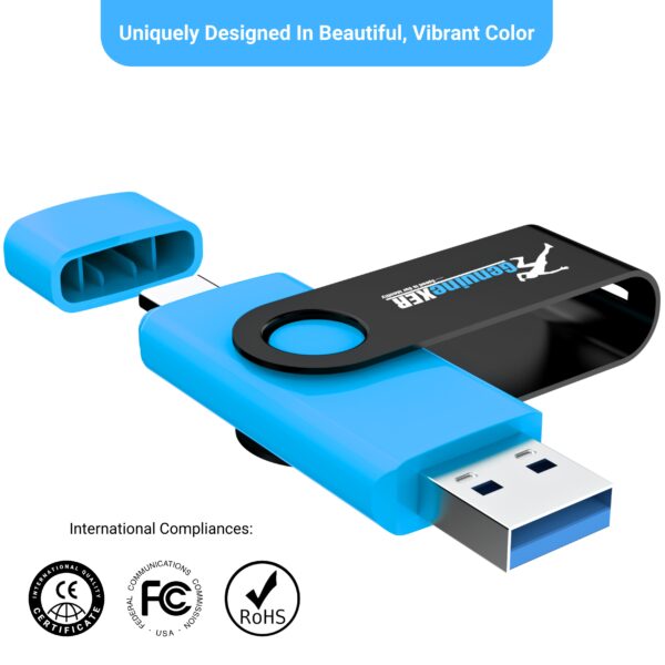 GenuineXER Premium 2-in-1 Stylish Flash Drive Type C Pendrive | 3.0 Swivel Dual OTG Pendrive | Compatible with Smartphones/Tablets/PC/Laptop (Blue)) - Image 4
