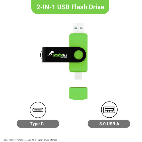 GenuineXER Premium 2-in-1 Stylish Flash Drive Type C Pendrive | 3.0 Swivel Dual OTG Pendrive | Compatible with Smartphones/Tablets/PC/Laptop (Green) - Image 2