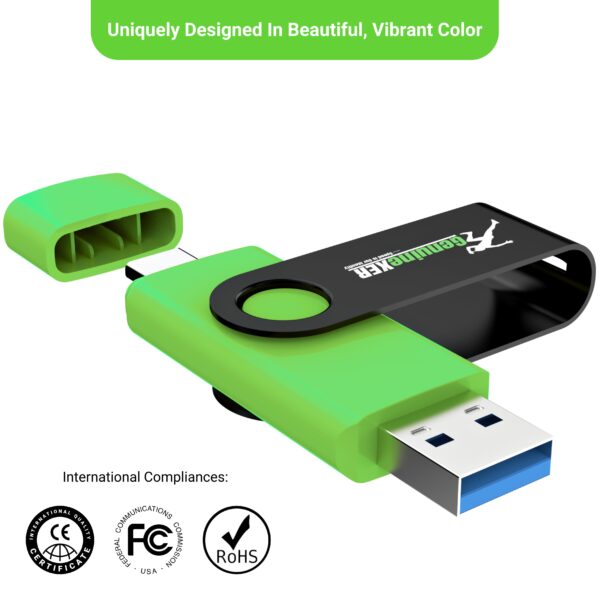 GenuineXER Premium 2-in-1 Stylish Flash Drive Type C Pendrive | 3.0 Swivel Dual OTG Pendrive | Compatible with Smartphones/Tablets/PC/Laptop (Green) - Image 3