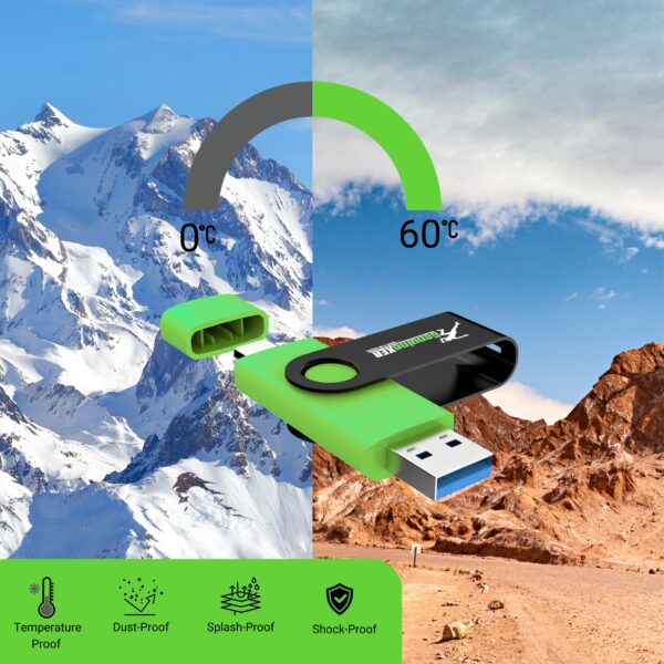 GenuineXER Premium 2-in-1 Stylish Flash Drive Type C Pendrive | 3.0 Swivel Dual OTG Pendrive | Compatible with Smartphones/Tablets/PC/Laptop (Green) - Image 4