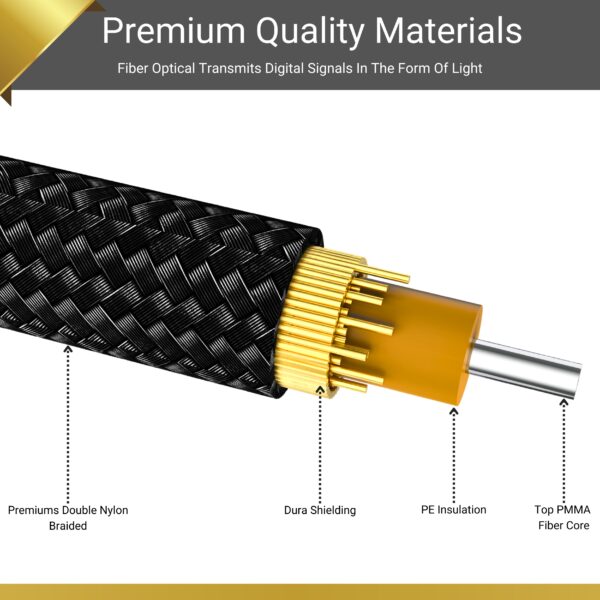 GenuineXER Premium Digital Optical Audio Toslink Cable With 8 Channels  (5.1 & 7.1) 24K Gold Plated & Nylon Braided | Compatible For Tv, Home Theater, Sound Bar, PlayStation, XBox - Image 6